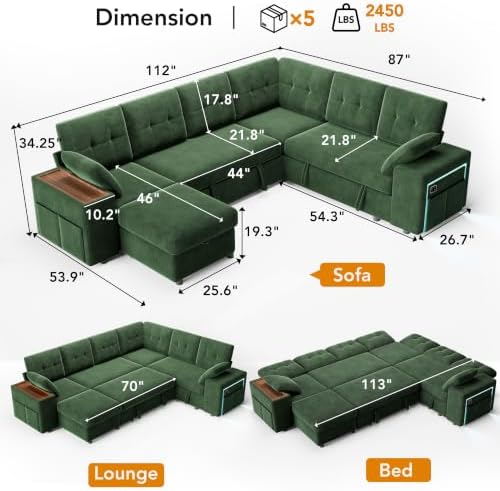 Vipbear 112" Modular Sectional Sleeper Sofa - Image 3