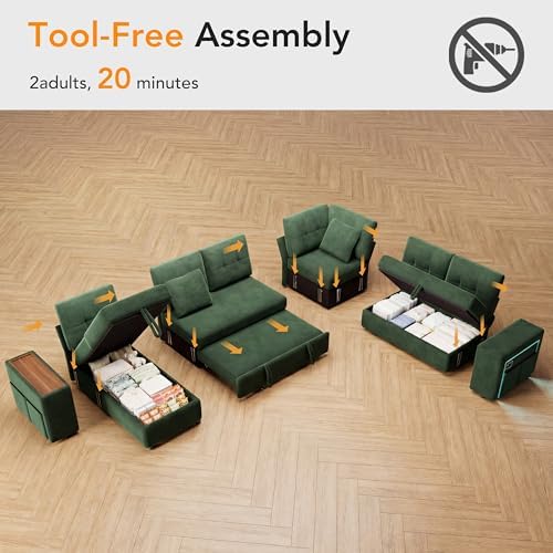 Vipbear Chenille 112" 7 Seat Modular Sectional Sleeper Sofa - Image 4