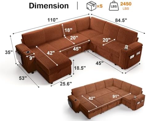WEUP 111" Modular Sectional Sleeper Sofa - Image 3
