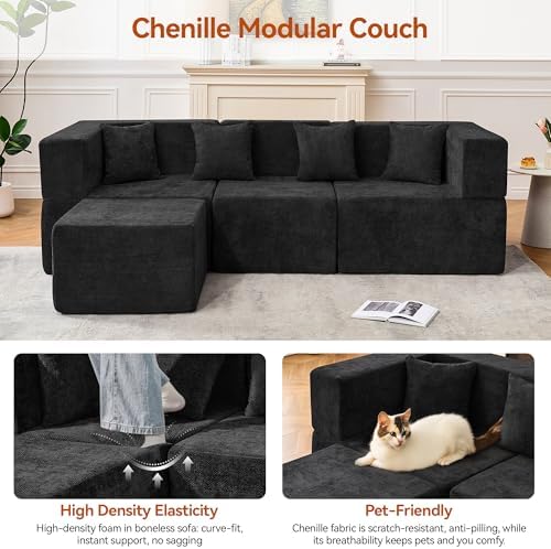 MONVANE 103'' Modular Sectional Sofa, Comfy Chenille Cloud Couch - Image 5