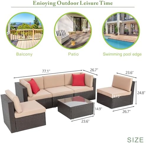 Vongrasig 6 Pieces Patio Furniture Set, Outdoor Sectional Patio Sofa Couch - Image 3