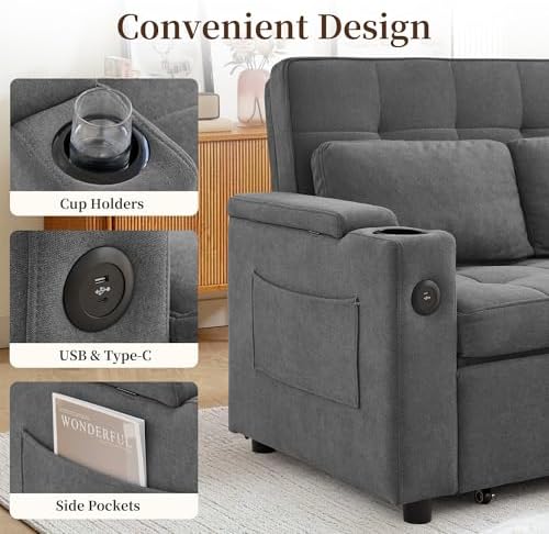 Korser 55.5'' 3-in-1 Convertible Sofa Bed, Pull Out Couch - Image 4