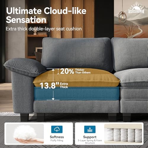SUNSHINE VALLEY 3-Seat L Shaped Modular Cloud Couch Sectional Sofa Ottoman - Image 3