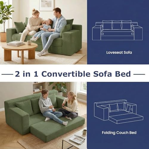 Boneless Couch for Living Room, 3 Seater Convertible Futon Sofa Bed Comfy Pull - Image 6