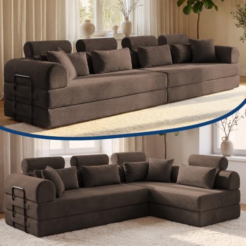 106" Convertible Sofa Bed, High Backrest Boneless Couch by NNQComfyHome
