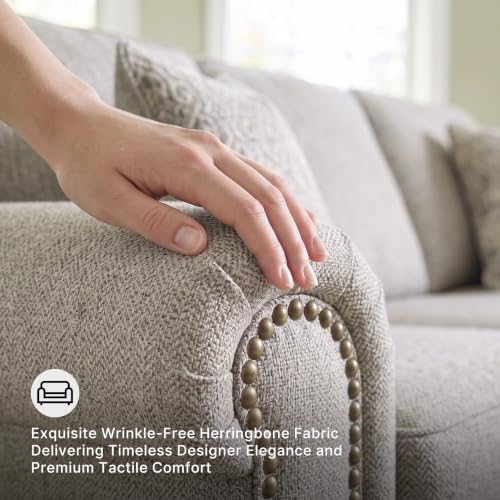 Signature Design by Ashley Beige Sofa, Nailhead Trim, No Assembly Required - Image 6
