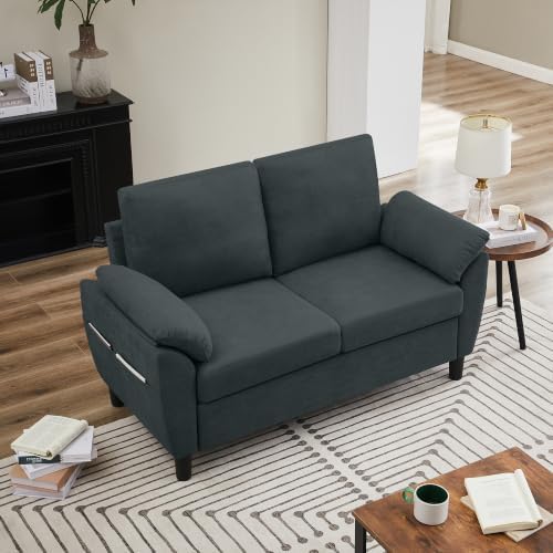 57" Loveseat Sofa, Modern Linen Comfy Love Seat - Image 6