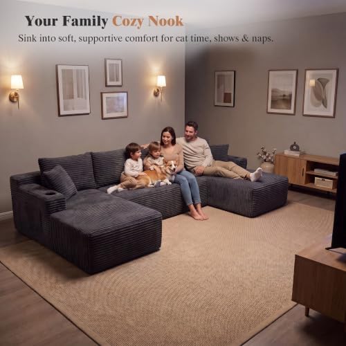 125" Modular Sectional Boneless Sofa Couch, Cloud U Shaped Couch - Image 5
