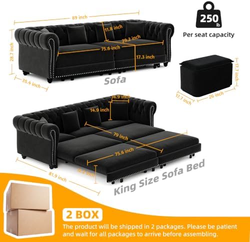 89'' Chesterfield Sleeper Sofa King Size - Image 2
