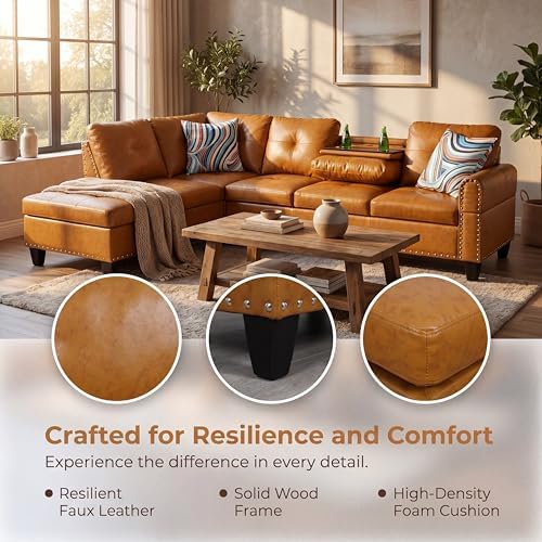 Faux Leather Sectional Couches for Living Room - Image 3