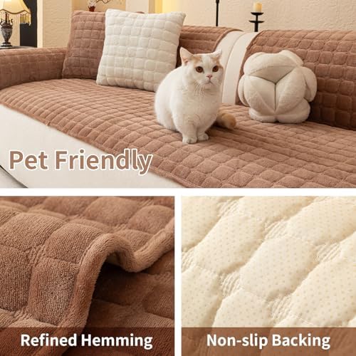 Velvet Sectional Couch Covers for Dogs, Dark Brown - Image 3