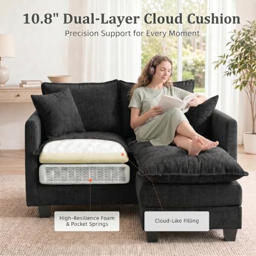 2-Seater Loveseat Sofa with Ottoman, Pet-Friendly Chenille, Washable Pillows - Image 3