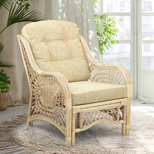 Malibu Lounge Living Accent Armchair Natural Rattan Wicker Handmade Design by Wickerix