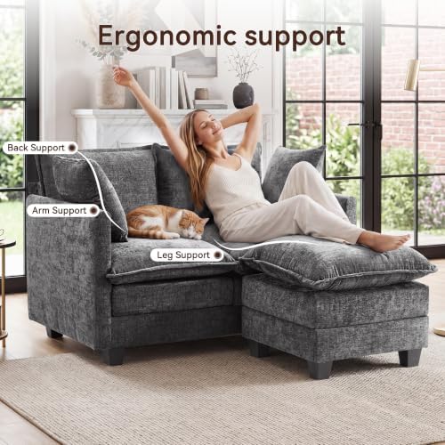 50" Loveseat Sofa with Ottoman, Cloud 2-Layer Cushion & 27" Deep Seat, Modern - Image 3