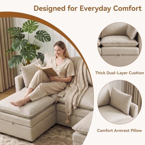 80" Beige Faux Leather Storage 3 Seater Sofa - Image 5