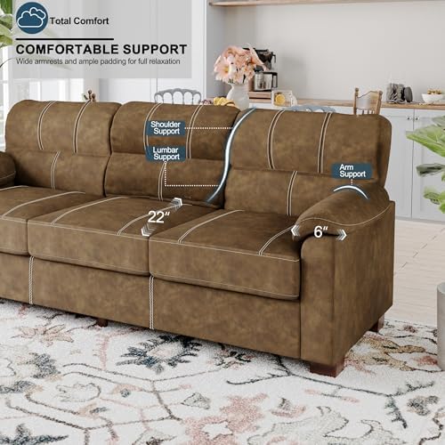 Ribilake 80 Inch Brown Faux Leather Sofa Couch - Image 6