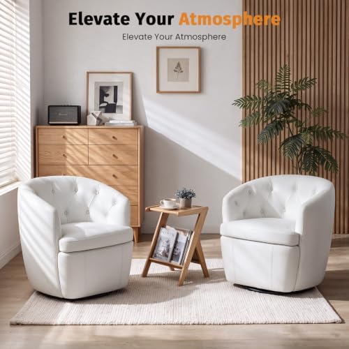 Couchus Swivel Accent Chair Set of 2, Faux Leather Swivel Barrel Chairs - Image 6