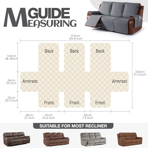KinCam Waterproof Recliner Sofa Covers Washable, 3 Seater, Dark Gray - Image 4
