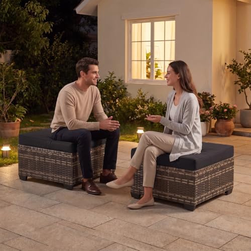 Aoxun 2 Piece Patio Sofa Ottomans - Image 6