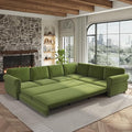 118" Chenille L-Shaped Pull-Out Chesterfield Sleeper Sofa, Grass Green by Unknown