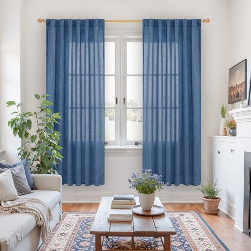 YoungsTex Navy Linen Curtains 78 Inch Length - Image 2