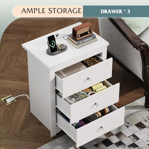 WLIVE Tall Nightstand with Charging Station, Wood Bedside Table - Image 5