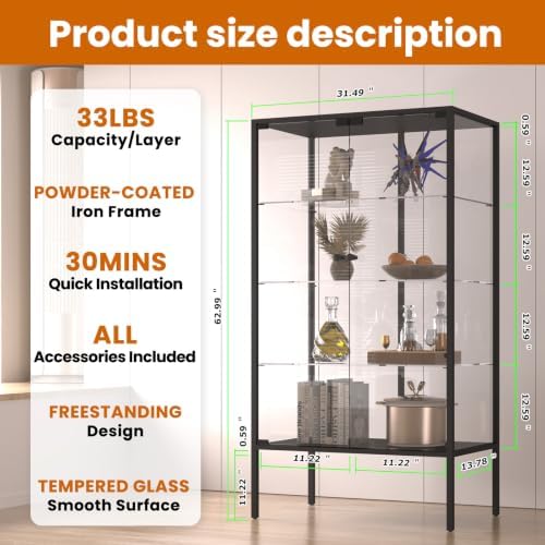LFT HUIMEI2Y 4-Tier Glass Display Cabinet, Iron Frame Display Case - Image 2