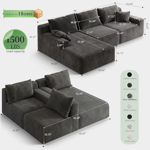 Homkdom 98" L Shaped Boneless Sectional Couches - Image 2