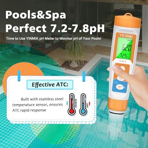 YINMIK Pool Salt Tester New Update 5 in 1 pH TDS EC Salinity Meter - Image 3