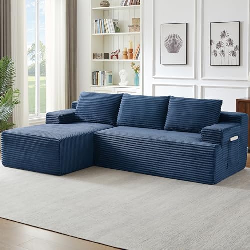L Shaped Boneless Sectional Cloud Couches W/Chaise and Side Pockets by EAFURN