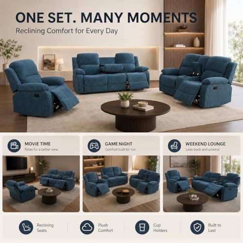 Recliner Sofa Set 3 Piece Living Room Furniture Set Couch Leather Recliner Sofa - Image 3