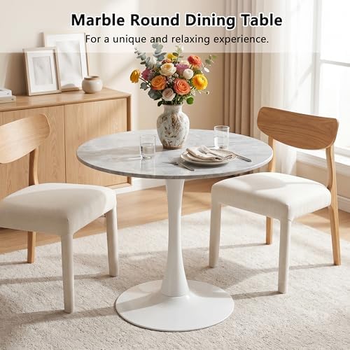 27.6" Marble Round Tulip Table, Mid-Century Modern Style Dining Table - Image 6