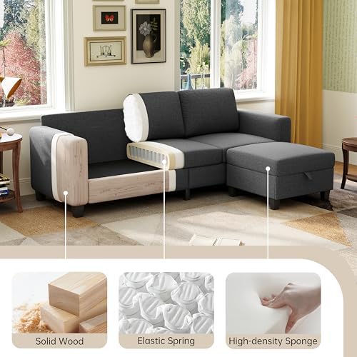 78" Dark Gray L Shaped Sectional Sofa Couch - Image 3