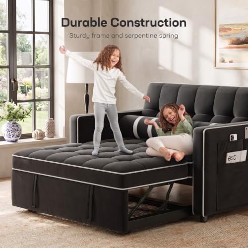 Marsail Futon Sleeper Sofa Bed, Convertible Pull Out Couch, Jet Black - Image 5