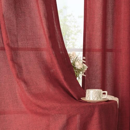 YoungsTex Burgundy Red Linen Curtains - Image 3