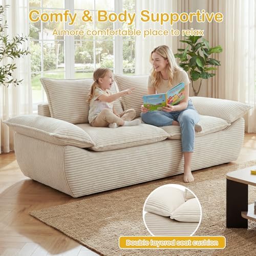 56" Boneless Loveseat, 2-Seater Beige Boneless Sofa - Image 3