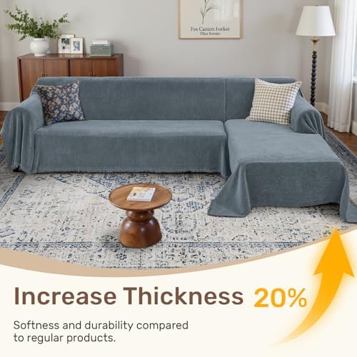2 Pieces Sectional Couch Covers L Shaped Cover XL Dusty Blue - Image 3
