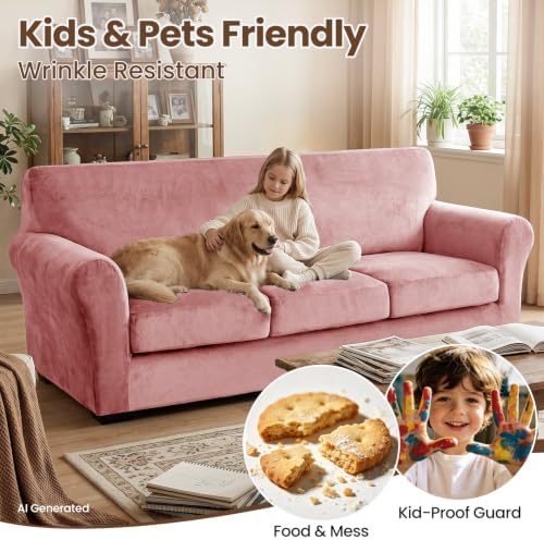 XINEAGE 4-Piece Velvet Oversize Sofa Cover, Couch Covers - Image 6