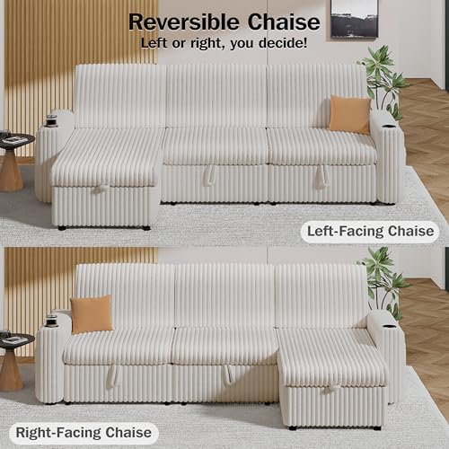 Sunny Heart 101" Plush Corduroy L Shaped Sectional Sleeper Sofa Bed - Image 6
