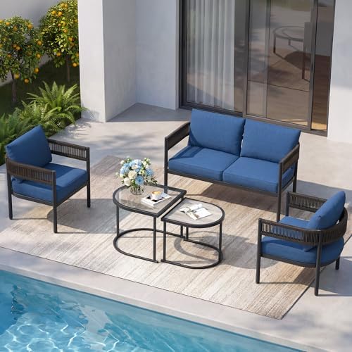 Grand patio 5-Piece Outdoor Furniture Set, 4 Seats, Peacock Blue - Image 2