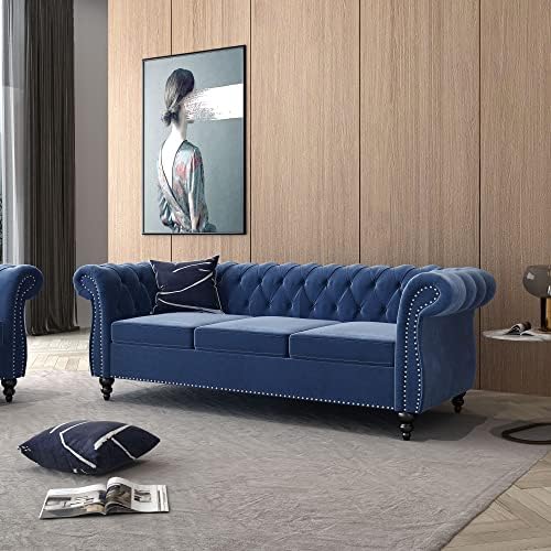 ORRD Chesterfield Sofa Velvet, Modern Tufted Couch 3 Seater - Image 6