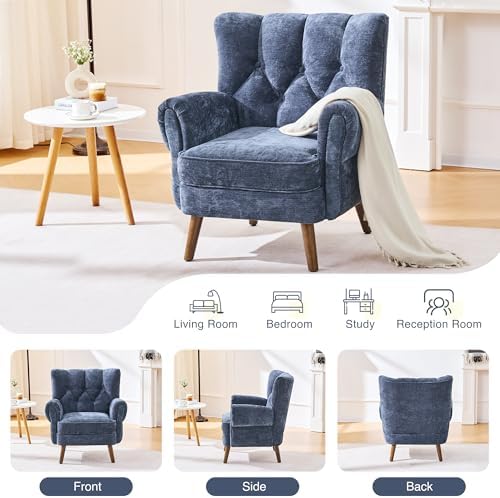 Chenille Wingback Accent Chairs Set of 2, Mid-Century Modern Living Room - Image 3