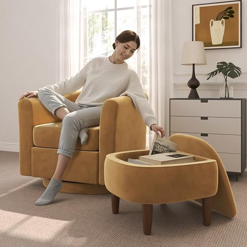 360° Swivel Accent Chair with Storage Ottoman - Image 4