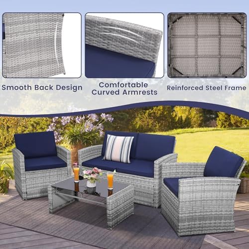 KROFEM 4 Piece Patio Furniture Set, Outdoor Wicker Conversation Set - Image 4