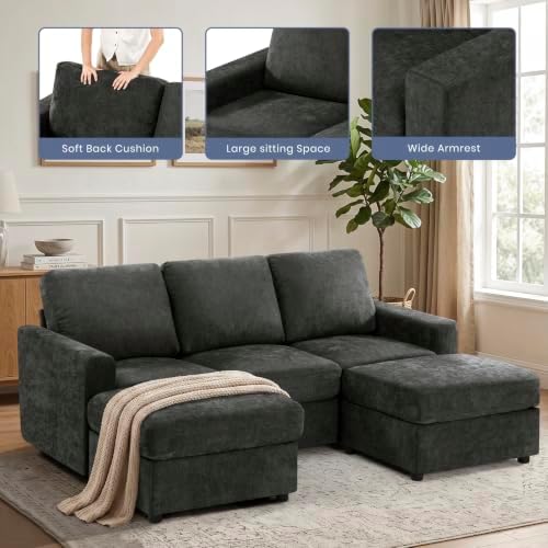 84” Chenille 3-Seater Sofa W/Two Movable Ottomans - Image 4