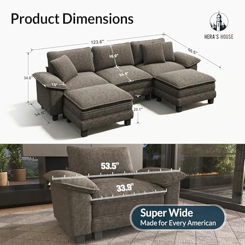 HERA'S HOUSE 124" Oversized Modular Sectional U Shaped Sofa, Chenille Ash - Image 2
