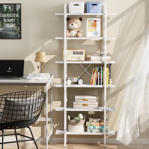 Bookshelf 6 Tiers White Wooden Storage Shelf, Modern Open Display Storage - Image 3