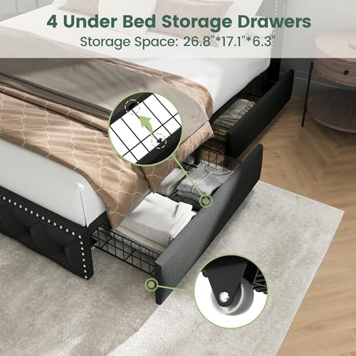 LARMACE King Bed Frame with 4 Storage Drawers, LED & USB-C Charging - Image 6