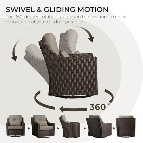 CHITA 2 Pieces Patio Wicker Chair, 360° Rocking Swivel Outdoor Rattan Chair - Image 3