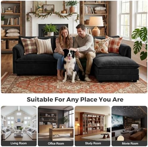 ELUCHANG 116" Oversized Modular Sectional Sofa, Comfy Chenille Cloud Couch - Image 3